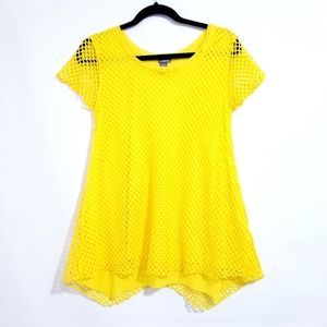 C.Oliver Women M Yellow Mesh Short sleeves Top